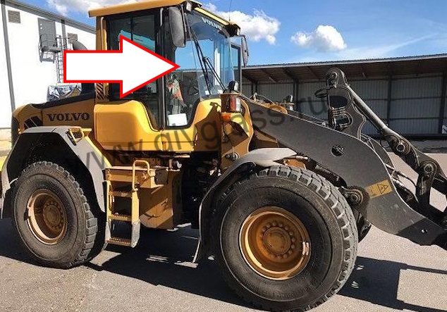 Фронтальный погрузчик VOLVO L60F / L60G, L70F / L70G, L90F / L90G, L110F / L110G, L120F / L120G, L150F / L150G, L180F / L180G, L220F / L220G, L350F / L350G - Стекло лобовое правое (триплекс/закаленное),
размер 435 мм * 1325 мм
